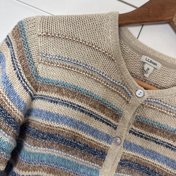 L.L. Bean Knit Striped Button Front Cardigan Sweater Women’s Sz Med 100% Cotton - Picture 5 of 12